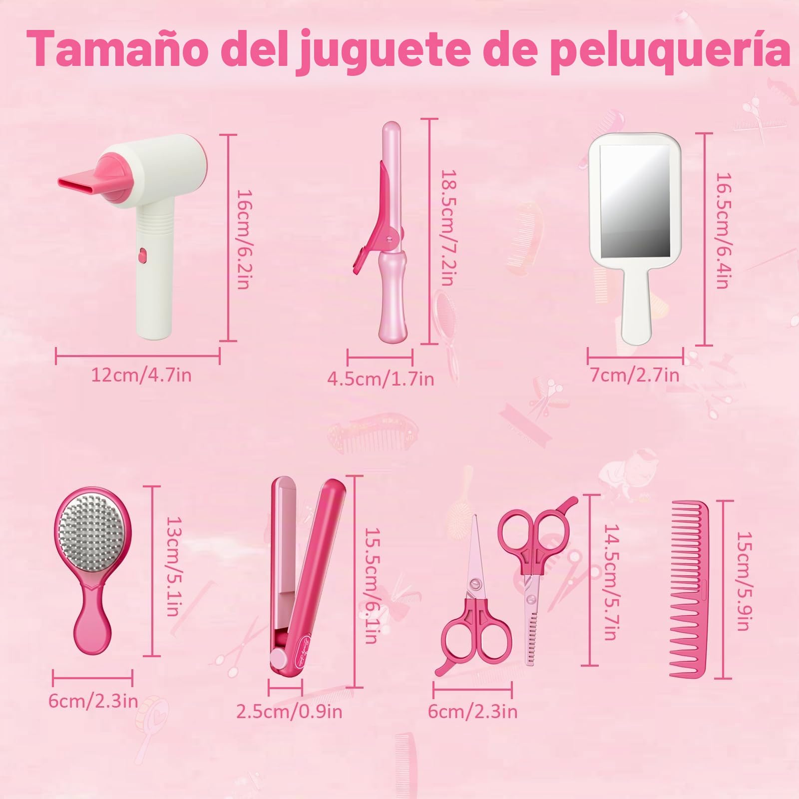 RedCrab Set Peluqueria Juguete Niña con Secador de Pelo, Rizador, Plancha de Pelo, Peine, Espejo y Accesorios para El Cabello, Juegos de rol Regalos para Niñas 3 4 5 6 7 8 Años