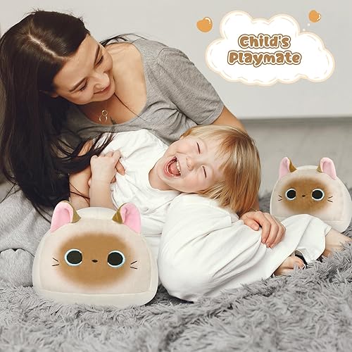 Miniatura 2 de JIZWPOOM Peluche de gato siamés de 8 pulgadas, lindo juguete de peluche de gato siamés suave, peluche para los amantes de los gatos