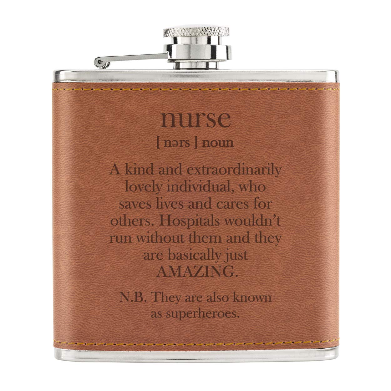 Infermiera Definizione 6oz pelle Sintetica Hip Flask Marroncino