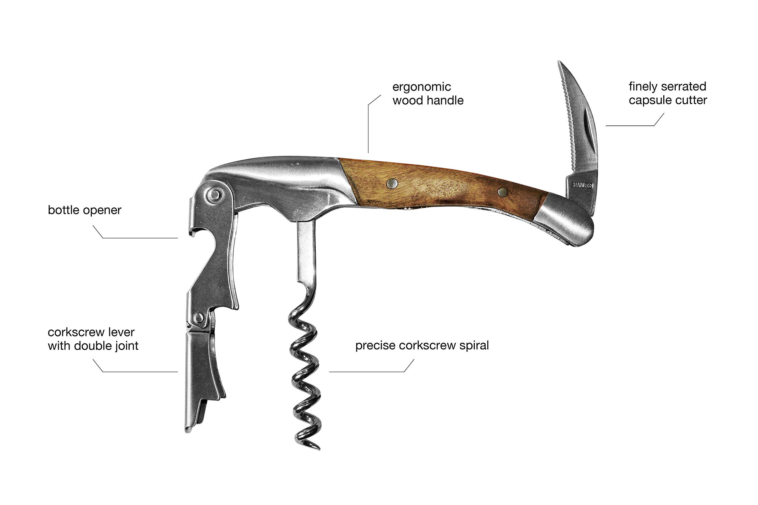 Cavatappi Sommelier Santorino In Legno Campeche - Apribottiglie 2 Passi, Coltello Da Cameriere, Con Custodia