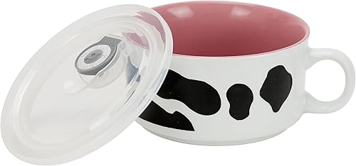 Miniatura 2 de Boston Warehouse Taza Souper con tapa, colección Udderly Cows, capacidad de 22 onzas, pintada a mano