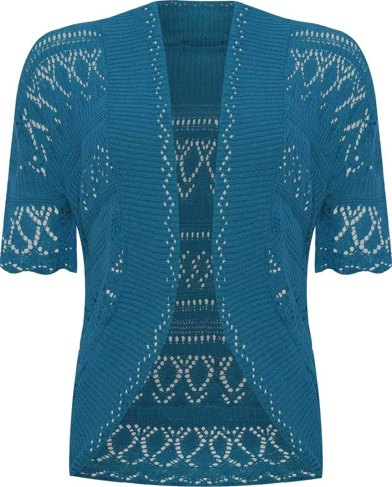 ZEE FASHION Women Ladies Knitted Bolero Crochet Shrug Open Cardigan Plus Size UK 8-30 Teal