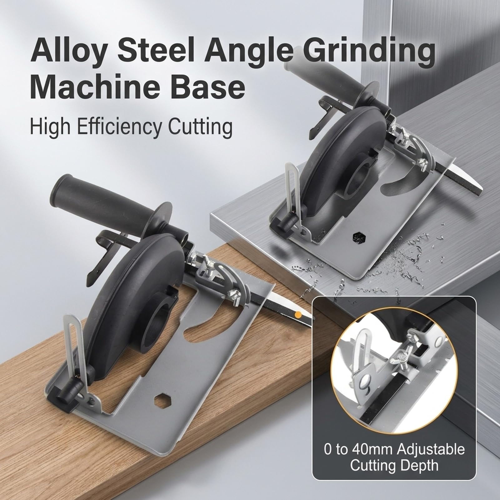 Soporte para amoladora angular SustVita con profundidad de corte de 0-40 mm y ángulo ajustable de 0-45°, se adapta a amoladoras angulares de 100 mm/125 mm, base para amoladora