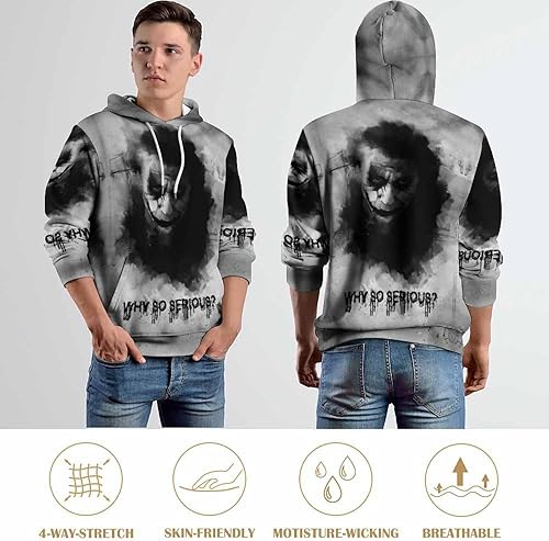 Miniatura 8 de JOK-er Sudadera con capucha de payaso para hombre sudadera casual suave ligera de hip-hop casual manga larga sudadera con capucha para fanáticos