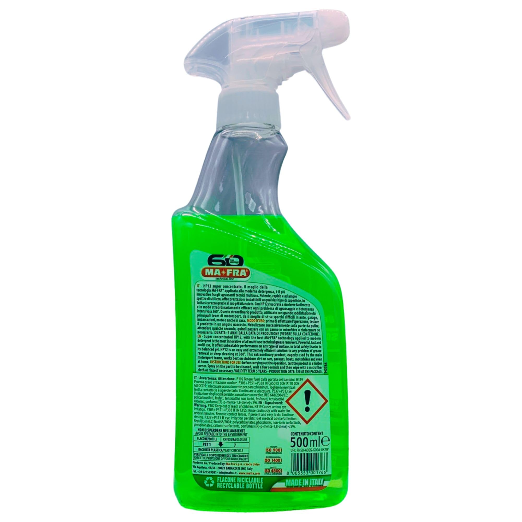 Sgrassante Multiuso HP12 Adatto a Tutte le Superfici, Potente e Sicuro sulle Parti Trattate, Ideale per Pulizia Auto, Moto e Camper 500ml (6 Spray)