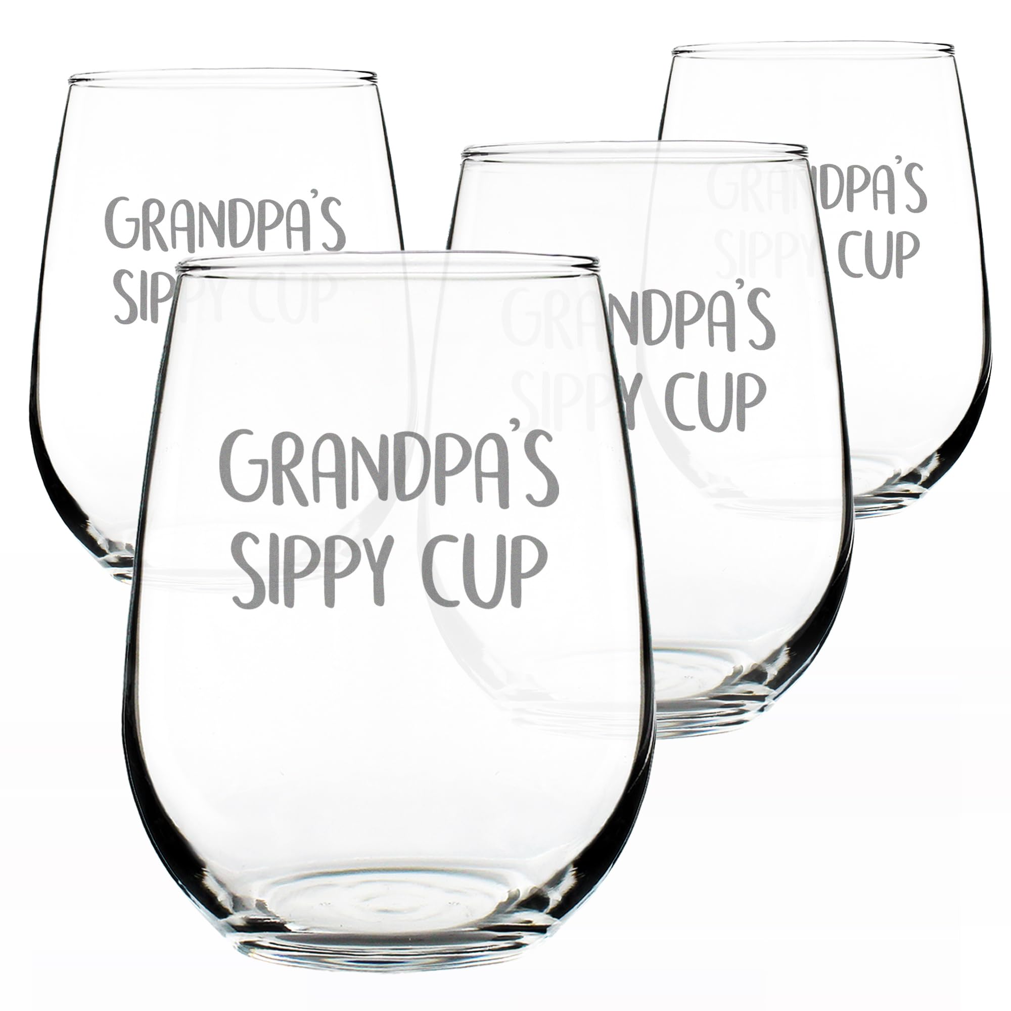 Grandpa's Sippy Cup Wine Glass Birthday Gift for Grandpa - 17 oz - Set of 4