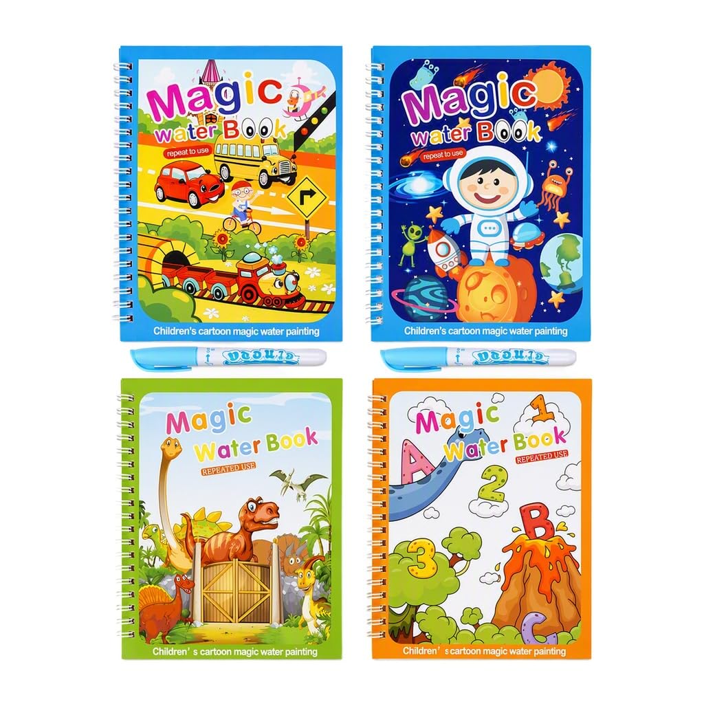 4 Pieces Magic Water Book Set, Water Painting Activity Books