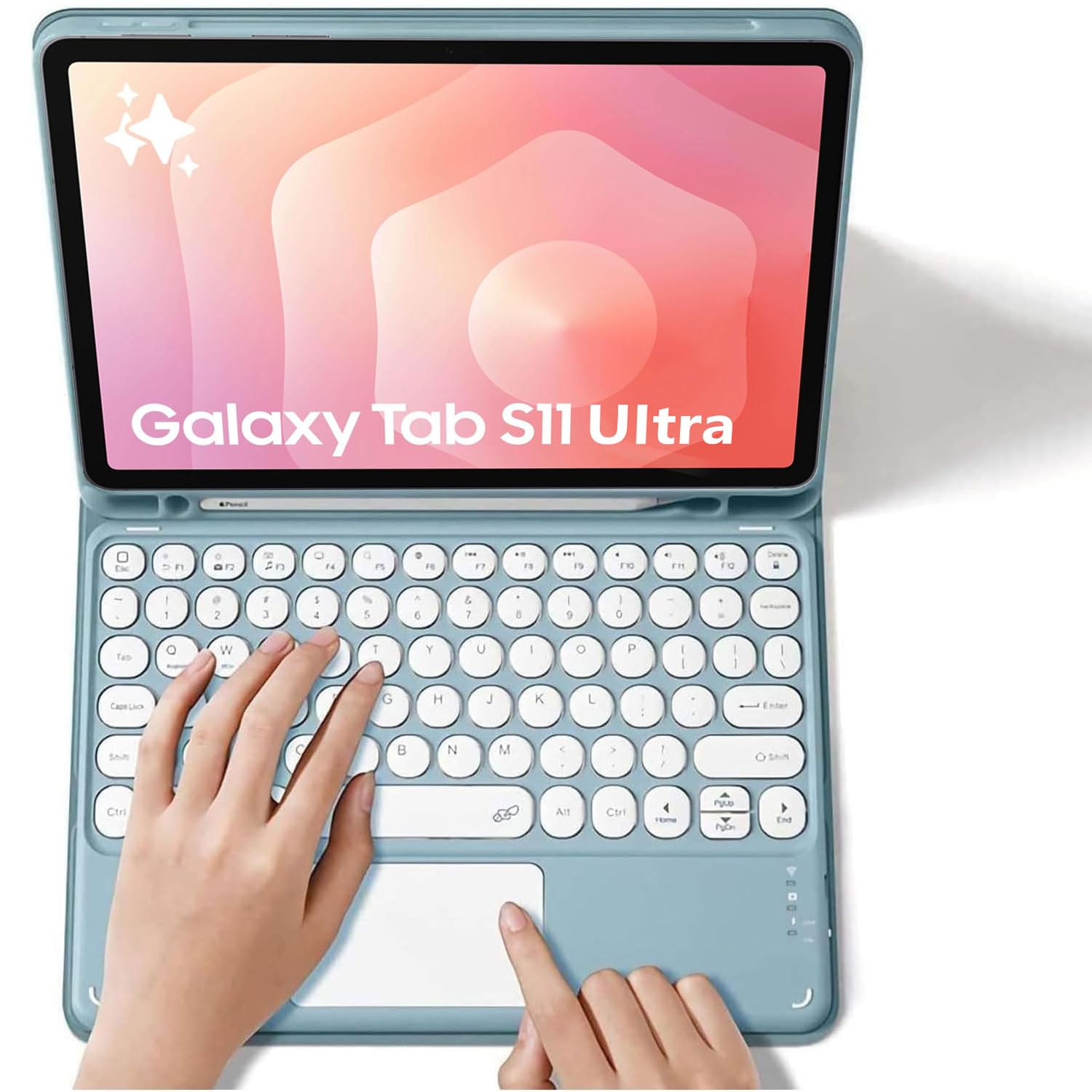Funda con Teclado para Samsung Galaxy Tab S11 Ultra / S10 Ultra / S9 Ultra / S8 Ultra 14,6 Pulgadas, Español Ñ Teclado Ratón Panel Táctil Extraíble Retroiluminado 7 Colores,Negro