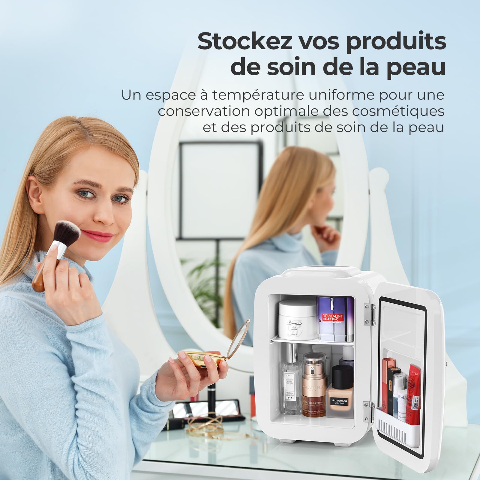 YASHE Mini Frigo de Chambre 4L/6 Canettes, Réfrigérateur Voiture 220V CA/12V CC, Petit Frigo Thermoélectrique Chaud/Froid, Blanc