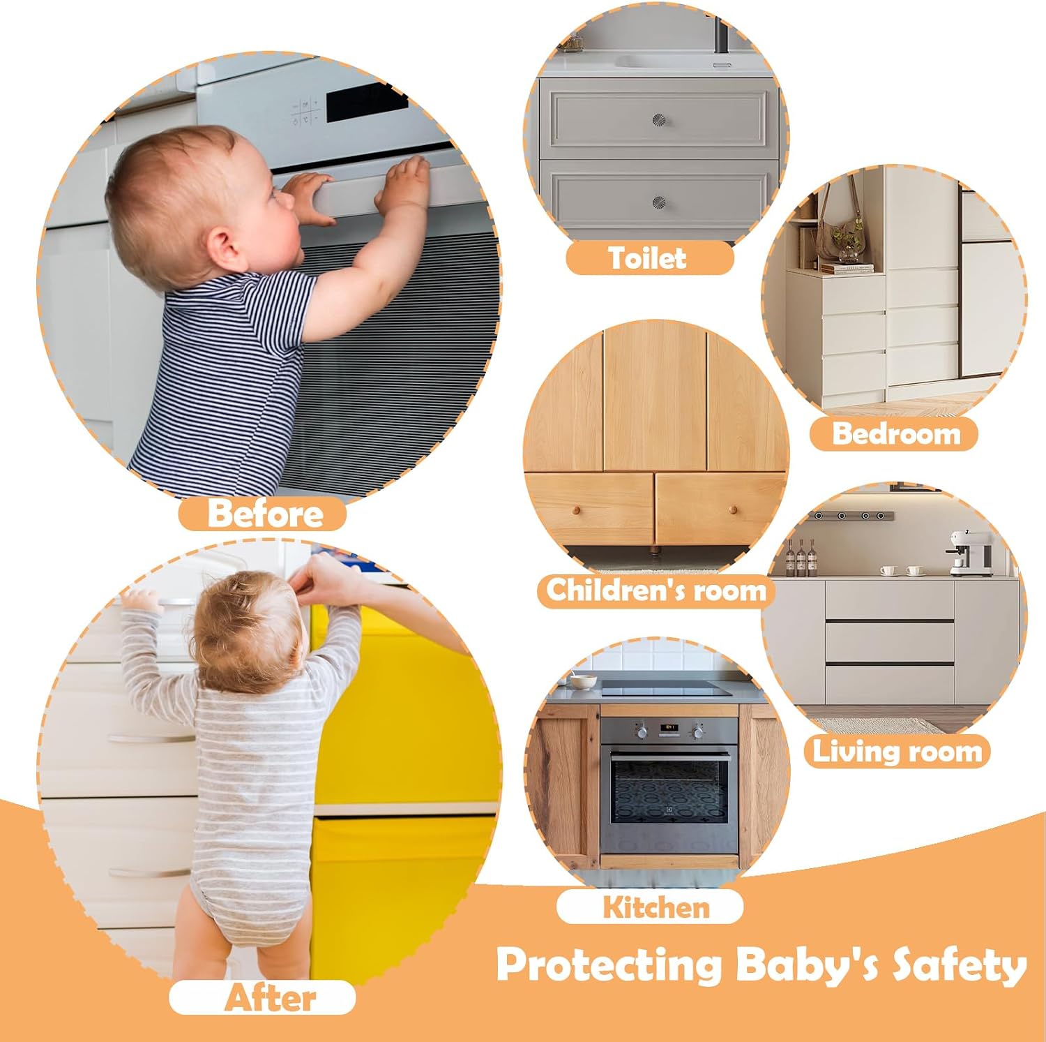 Magnetic Cabinet Locks for Baby Safety, No Drill Adhesive Child Proof Latches, No Tools Needed for Easy Installation, Secure and Multi-Purpose for Drawers and Cupboards(32 locks and 2 Key)