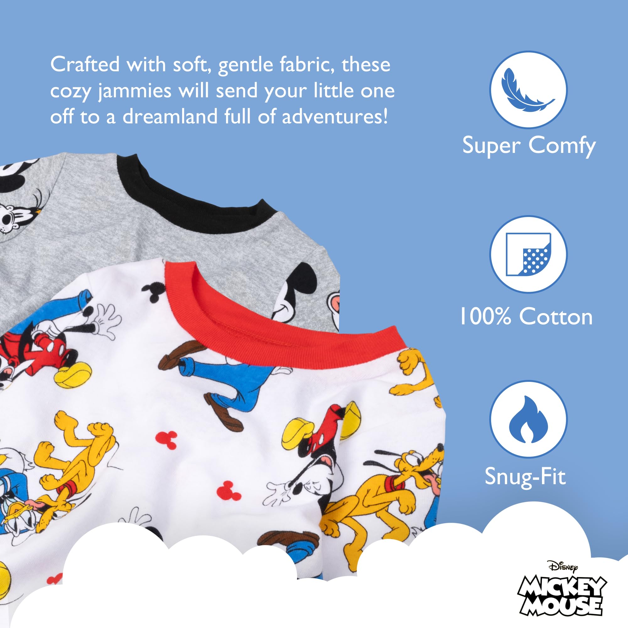 Disney 4-Piece Snug-Fit Cotton Pajama Set, Soft & Cute for Kids Set di Pigiama Bambini e Ragazzi