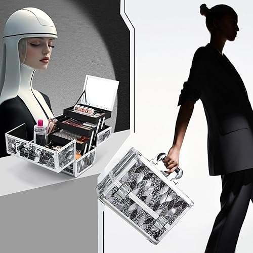 Miniatura 5 de Joligrace Caja de maquillaje para mujer, organizador de joyas de viaje con compartimentos y espejo, caja organizadora de maquillaje portátil con