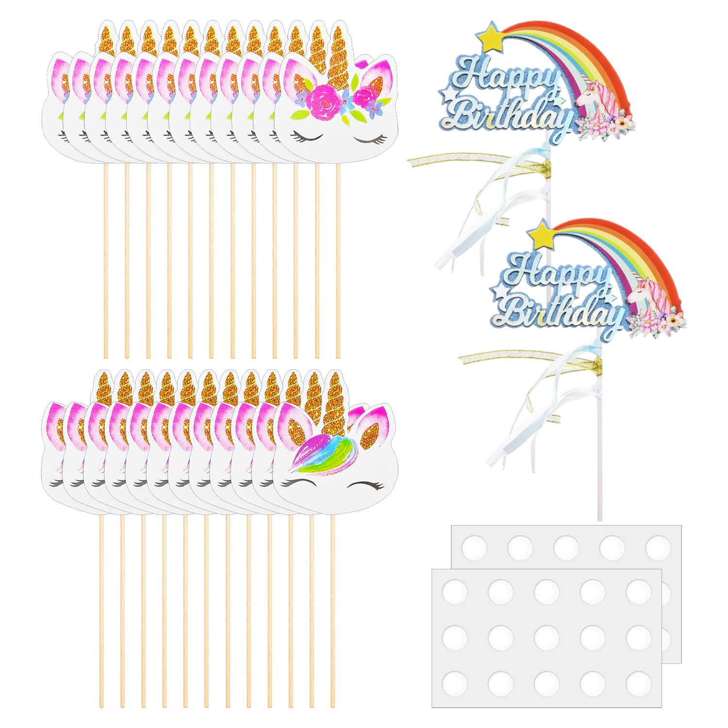 HINFHI 26 Pieces Of Rainbow Pony Card Insertion, Cartoon Cake Card Insertion, Cute Birthday Cake Plugin, Party Event Decoration.
