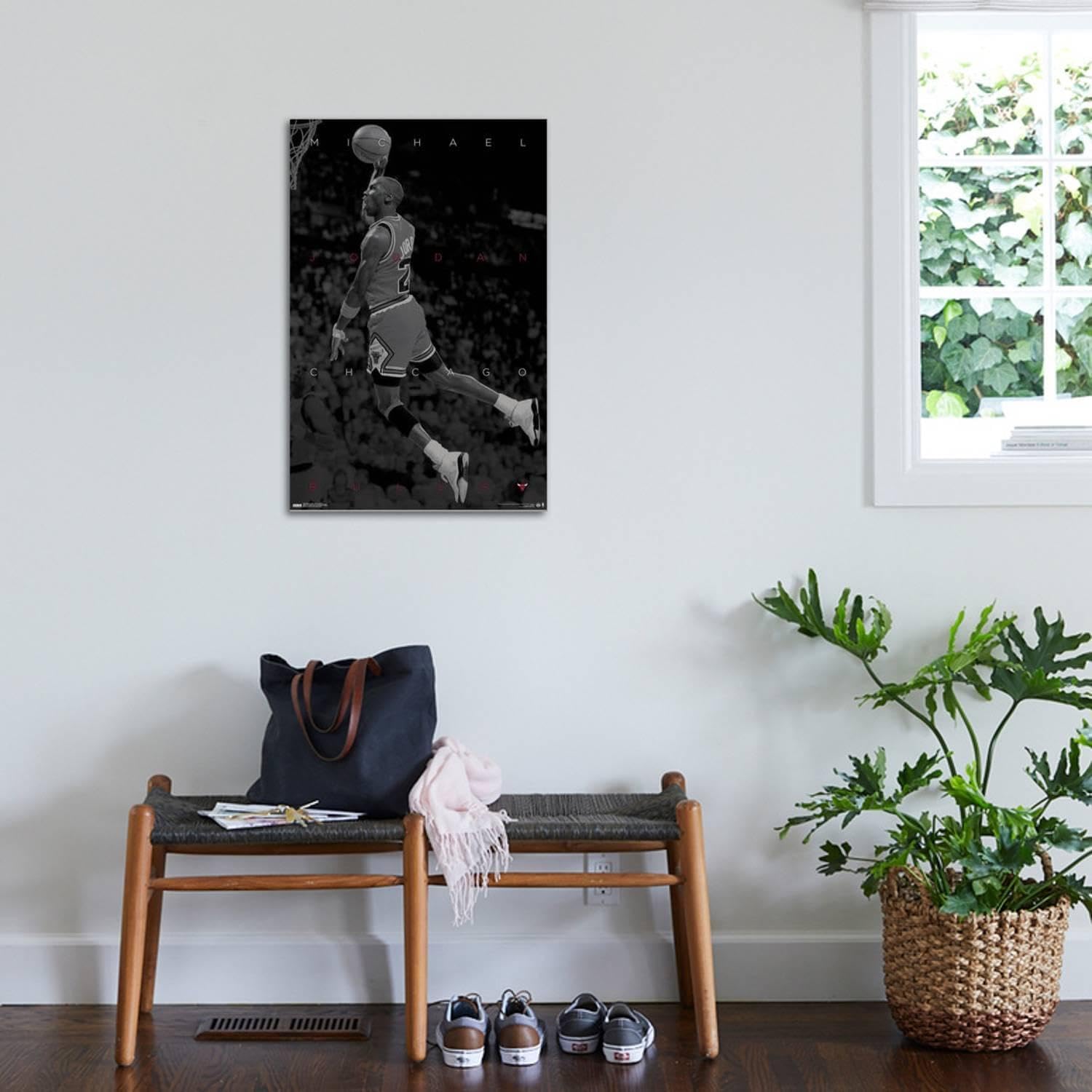 Trends International Michael Jordan - Black and White Wall Poster, 22.37" x 34.00", Stretched Canvas