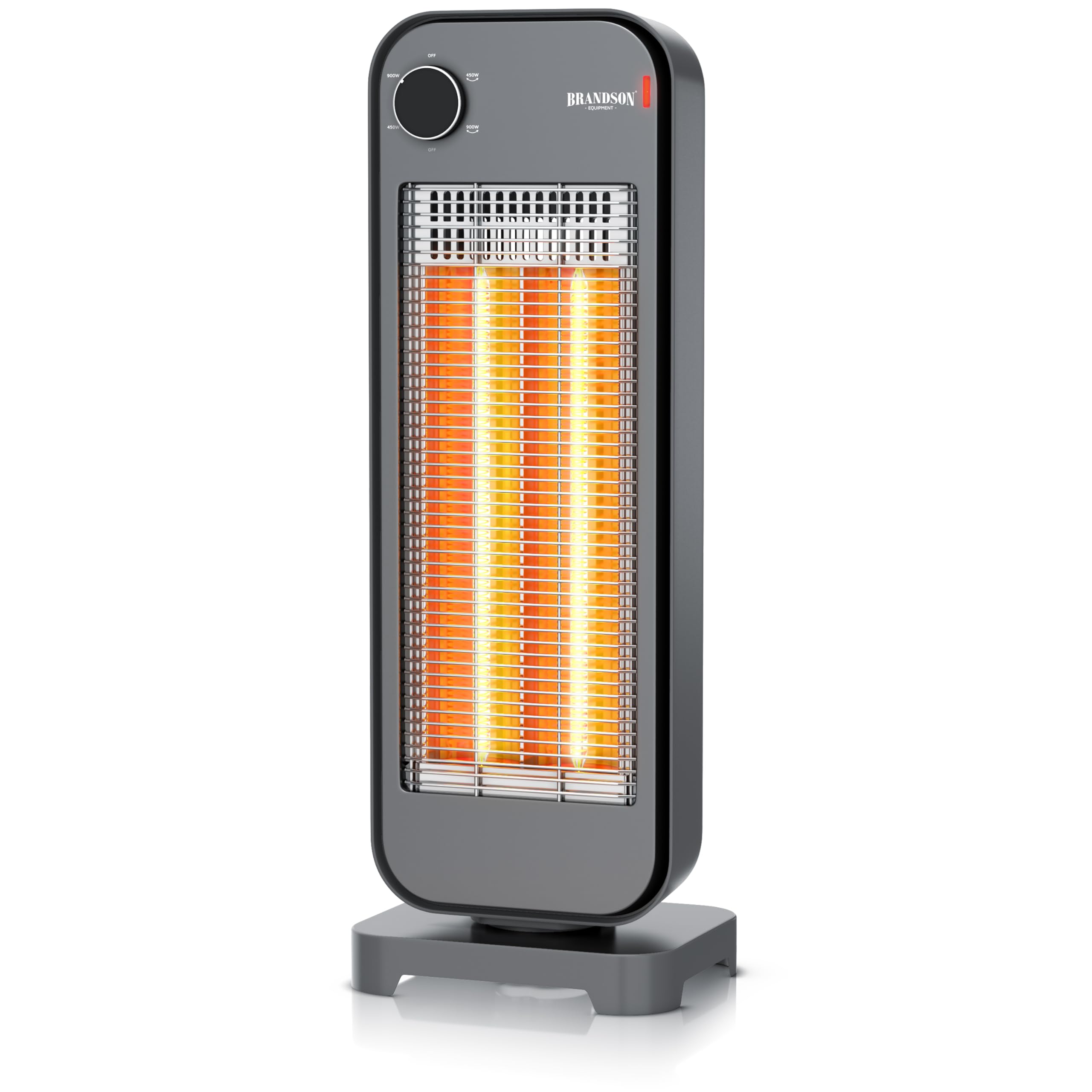 Brandson - Heizstrahler Carbon – 900 Watt – 2 Heizstufen 450/900W – 2 Heizelemente – flüsterleise - 90° Oszillation – einfacher Transport – Kippschutz - Baby Kinder Erwachsene - Wohnzimmer Bad Büro