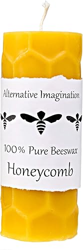 Alternative Imagination Vela de pilar de cera de abeja 100% pura (2 x 6 pulgadas), 60 horas, diseño de panal de abeja, vertida a mano