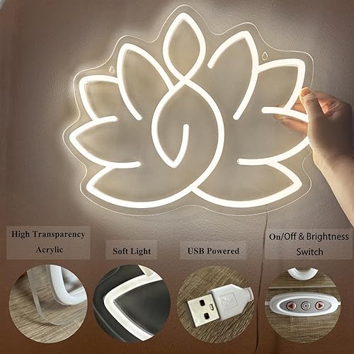 Miniatura 4 de Letrero de neón de flor de loto para decoración de yoga, decoración zen para sala de meditación, símbolo relajante, decoración de luces de neón
