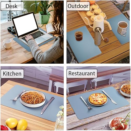 Miniatura 7 de Blibalaskr Juego de 4 manteles individuales de PVC resistentes al calor, impermeables, lavables, antideslizantes, fáciles de limpiar, para