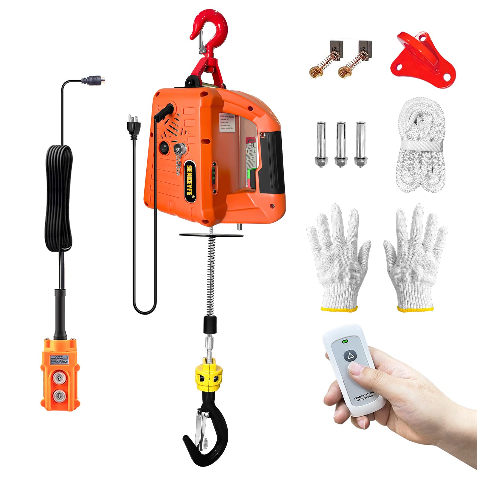SENKEYFE Power Electric Portable Hoist Winch 1500LBS, 3 in 1 Electric Cable Hoist 110V 25 FT with Lifting Strap, Electric Hoist Lift Ceiling Winch for Lifting Towing