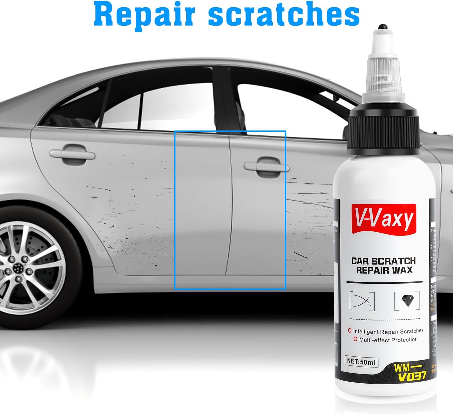 V-Vaxy Car Scratch Repair Wax,Car Buff Out Scratch,Car Wax Scratch Kit, Intelligent Repair Scratcher, Multi-Effect Protection(2PCS, 2 * 50ml+2*sponges) - Image 4