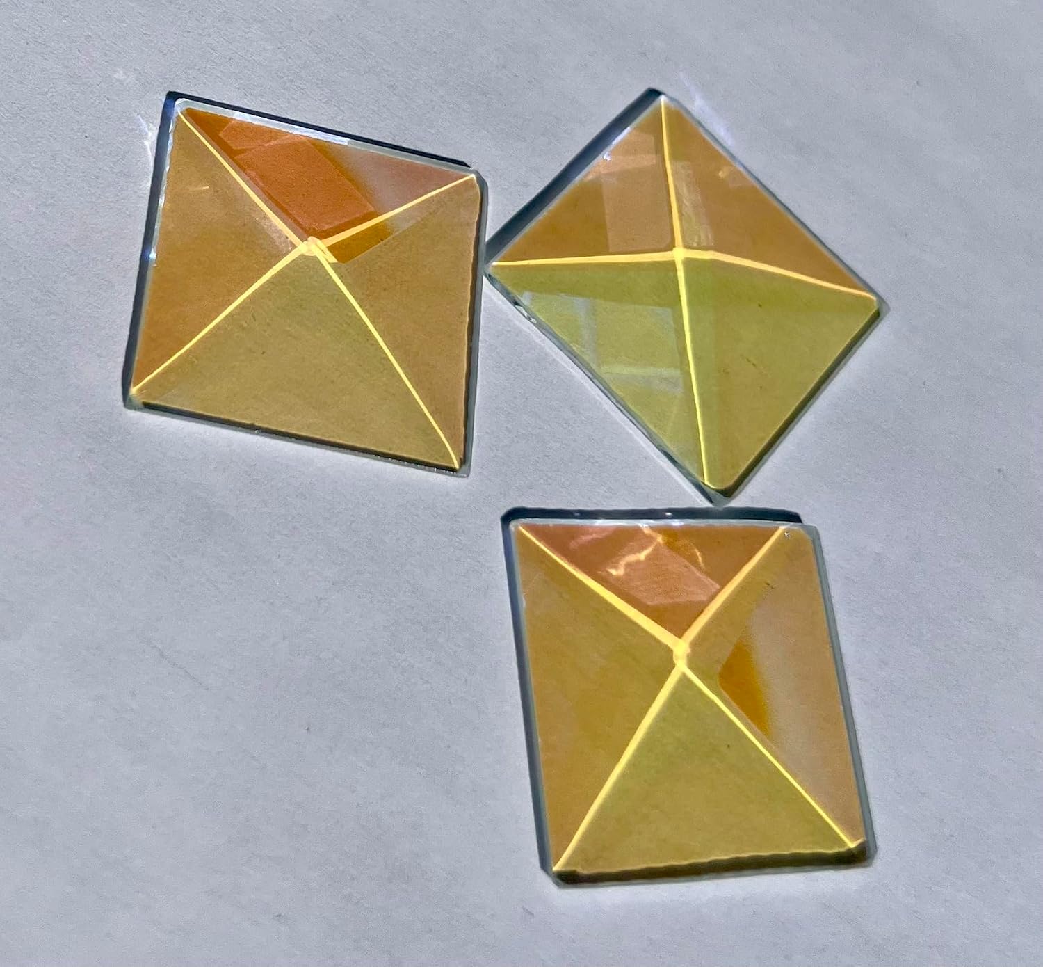 1" Square Dichroic Bevel, Color Stained Glass Jewels - 3 Pieces (Orange/Blue)