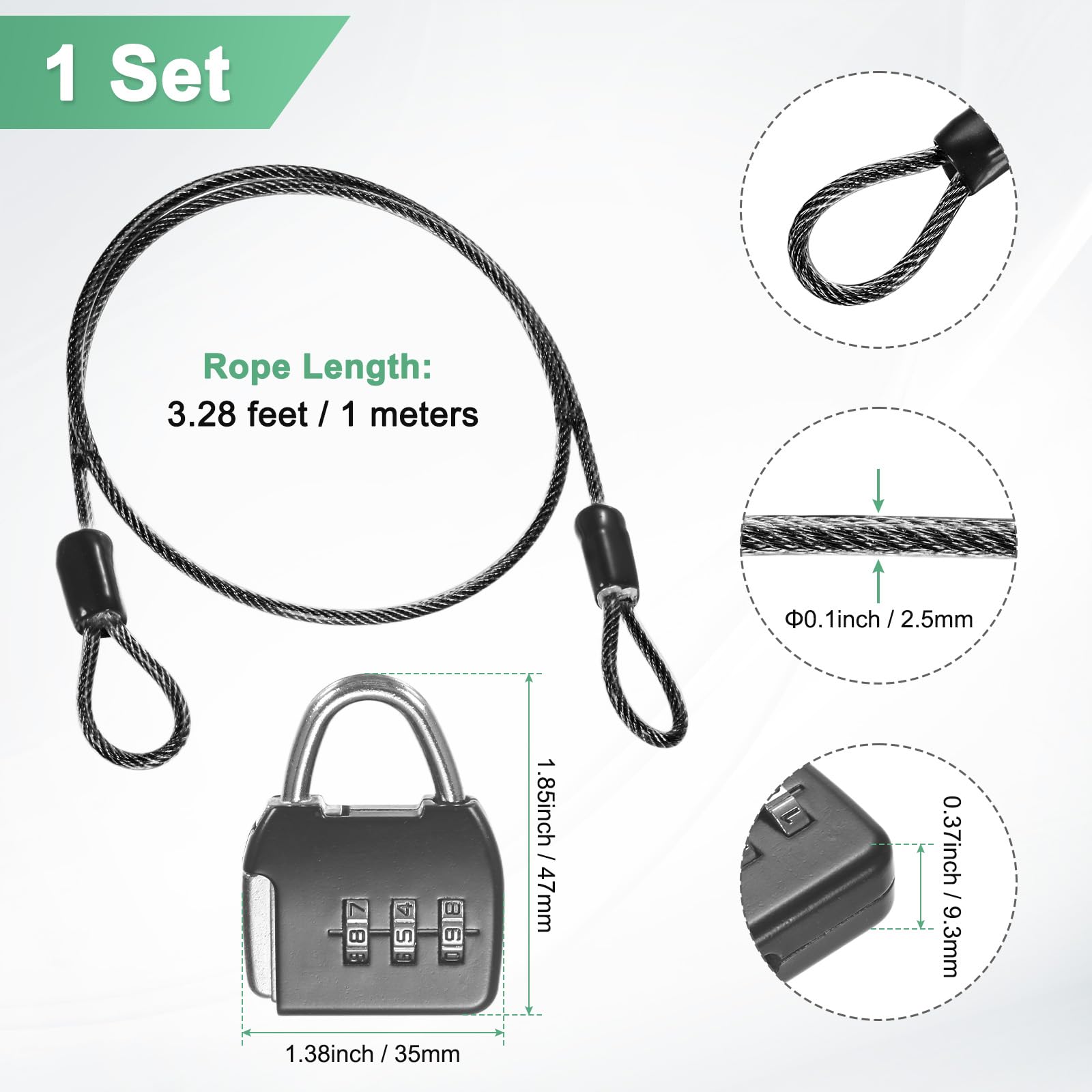 M METERXITY 1-Set Security Cable Lock with 3 Digit Combination Lock - Image 3