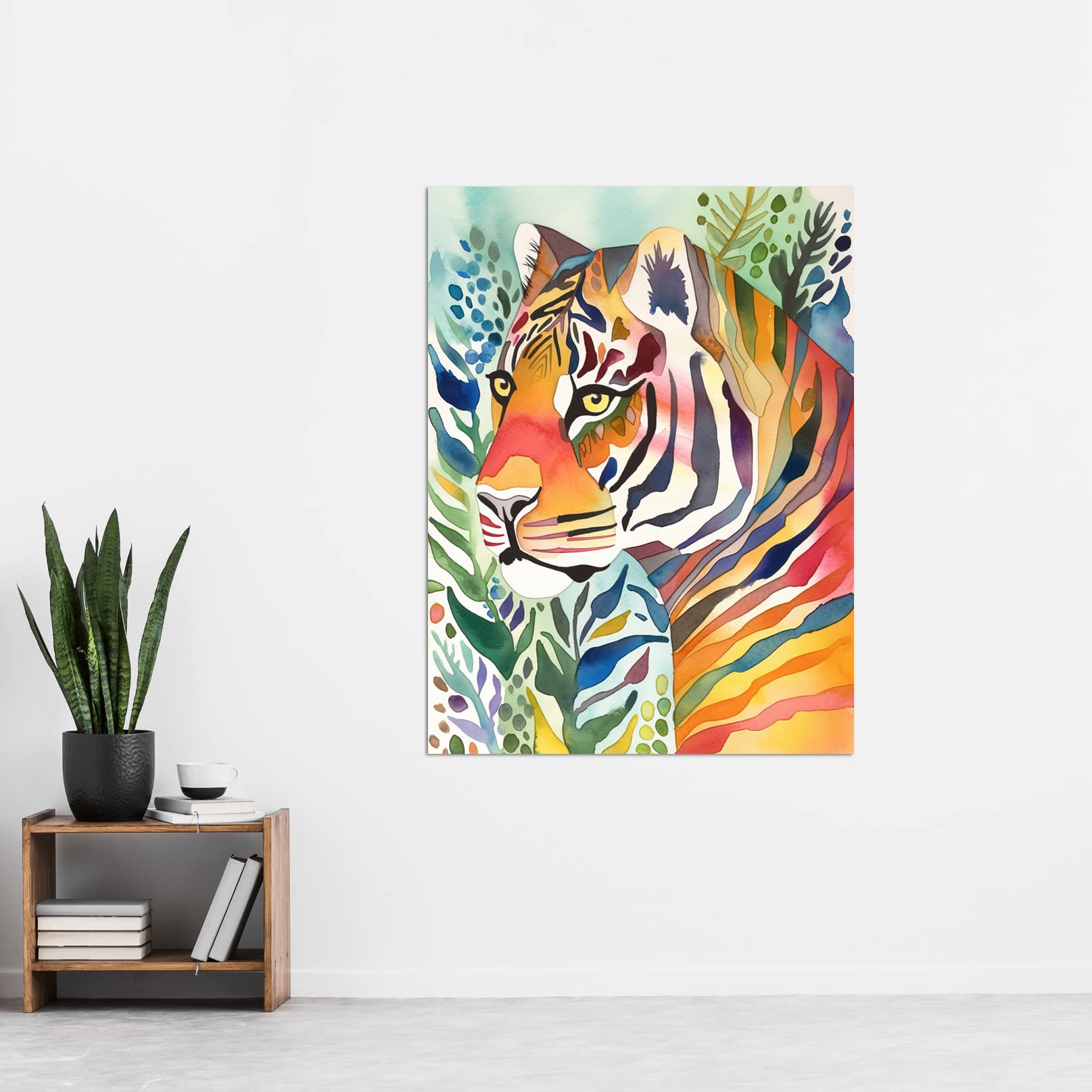 Artery8 The Hidden Tiger Folk Art Extra Large XL Wall Art Poster Print, Unframed Paper 24X32, 81L x 61W cm - Image 2