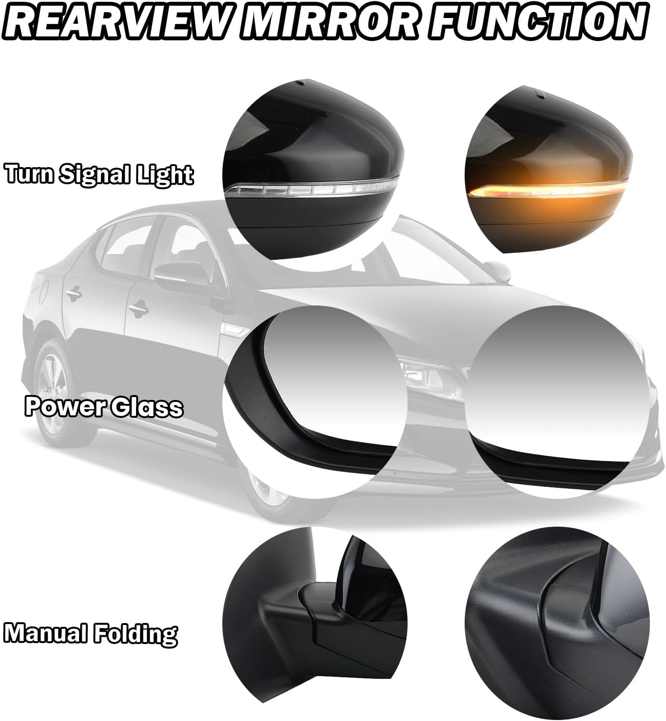 Driver Side Mirror Compatible with 2011 2012 2013 Kia Optima Mirrors with Turn Signal Light,Power Glass,Manual Folding,Replace KI1320152 Black (5 Pins)