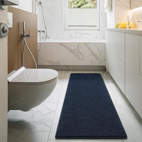 Miniatura 7 de LOCHAS - Tapete de baño peludo, lavable, antideslizante y absorbente, tapete para el baño y ducha, hecho de felpilla suave, 24 x 60 pulgadas, azul