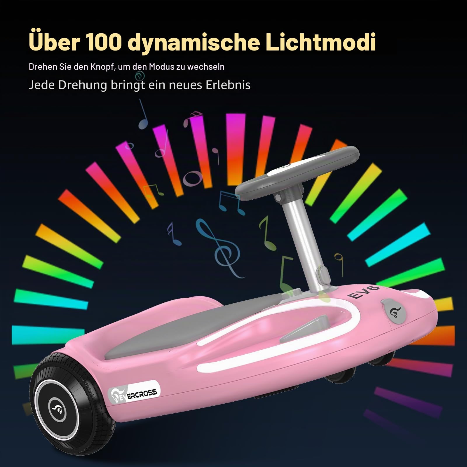 EVERCROSS EV6 Kinder Elektroauto, 4-in-1 Rutschauto mit Pedal, Wiggle Car mit 90W Motor, LED-Lichter & Bluetooth Musik, 360° Lenkung, Klappbar Kinderauto Elektrisch für Jungen & Mädchen