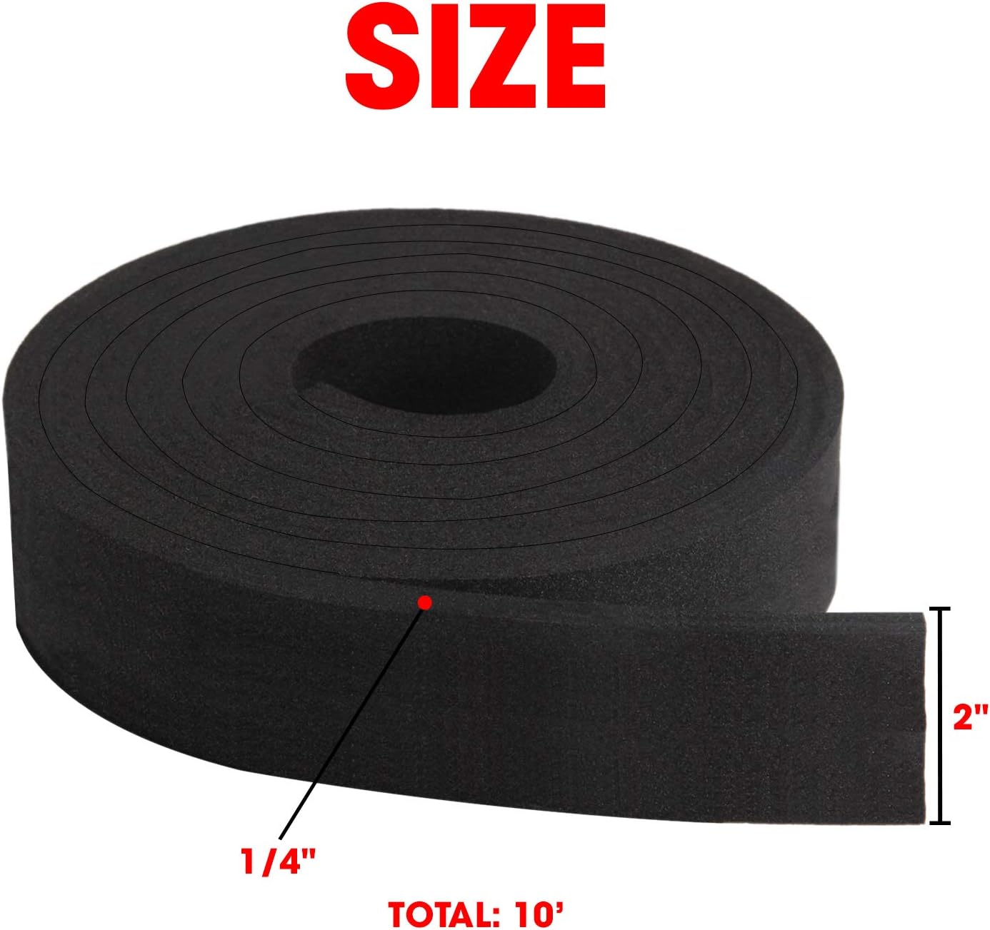 Neoprene Foam Strip Roll by Dualplex, 2" Wide x 10' Long x 1/4" Thick, Weather Seal High Density Stripping Non Adhesive – Weather Strip Roll Insulation Foam Strips - 10 Feet Long