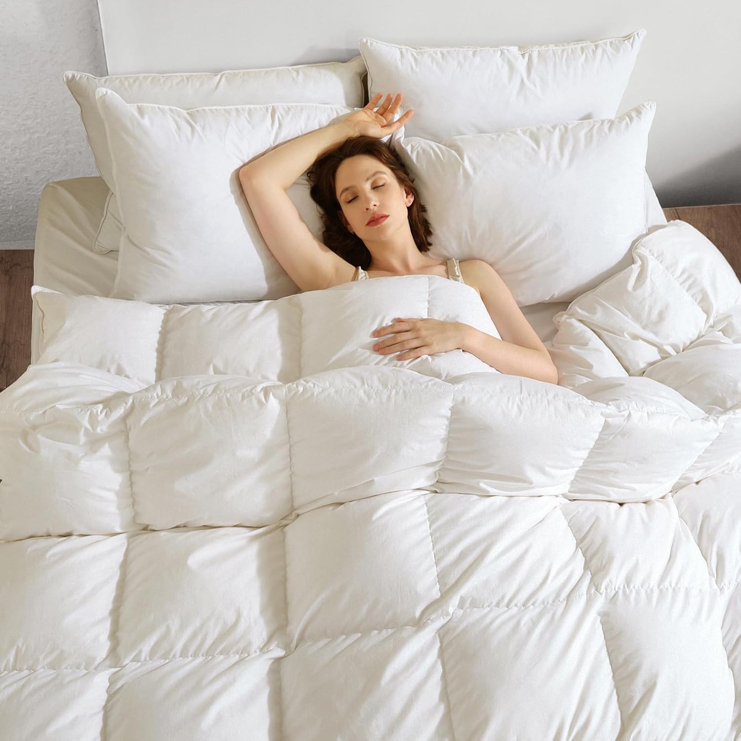 inhand Down Comforter Queen Size - Down Duvet Insert Queen, Luxurious Hotel Bedding, Feather Down Comforter with 8 Tabs and Machine Washable (90"x90", White)