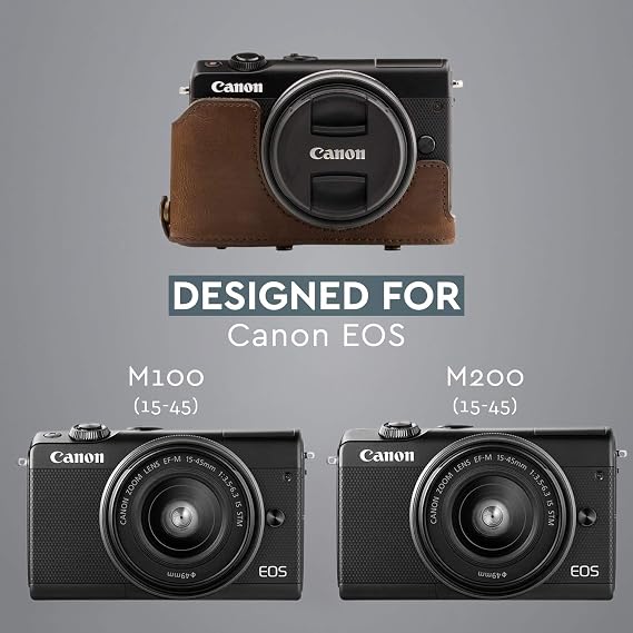 MegaGear Canon EOS M100, M200 (15-45mm) Ever Ready Leather Camera Case and Strap, with Battery Access - Dark Brown - MG1326