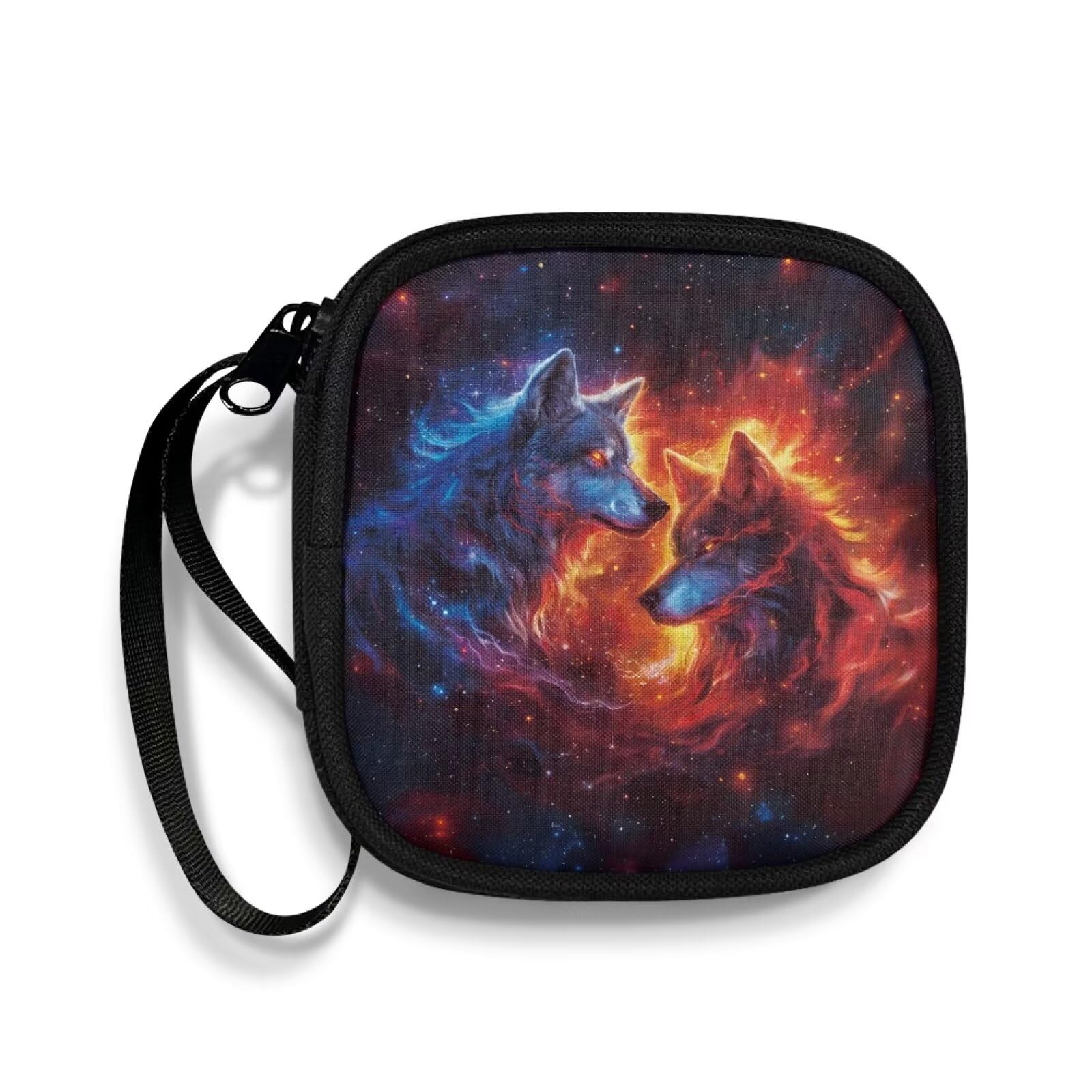 Puganiruo Earbuds Case Lightweight Earbuds Carrying Case, Wolves and Flames Earphone Case Phone Accessories Organizer with Handle for SD Card, USB