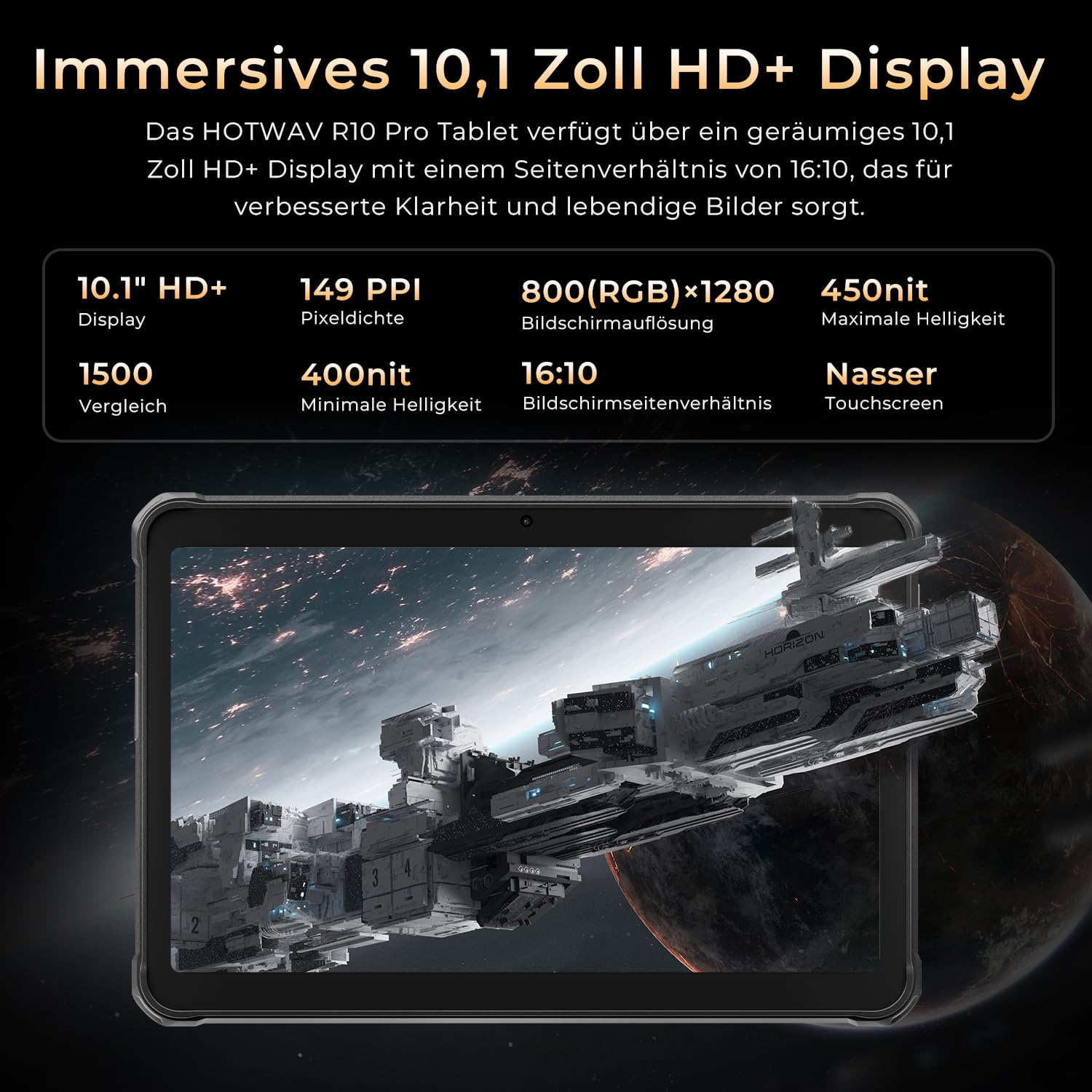 HOTWAV R10 Pro Tablet Outdoor 10,1 Zoll Baustelle Tablets 20+256GB 10800mAh | Rugged Tablets Android 14 Wasserdicht Tablet, 13MP+5MP Kamera IP68/IP69K, GPS/4G LTE Dual SIM/5G WiFi/Face ID