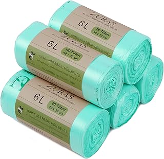 6 Liter Biomüllbeutel 200 Stk. kompostfähige, biologisch abbaubare Müllbeutel auf pflanzlicher Basis, DIN EN 13432 zertifiziert und geprüft, reißfest und wasserdicht