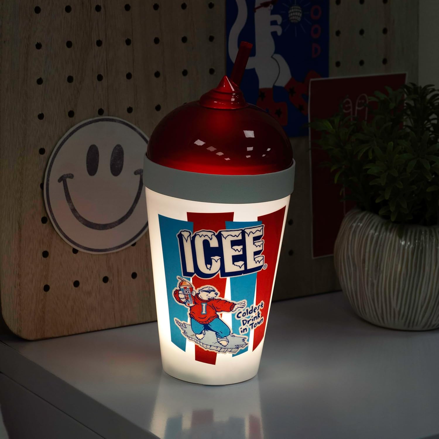 Fizz Creations ICEE Straw Cup Mood Light – 9" Tall LED Night Light, Officially Licensed Merchandise, Retro Red & Blue Design, USB-Powered, Fun & Functional Home Décor.