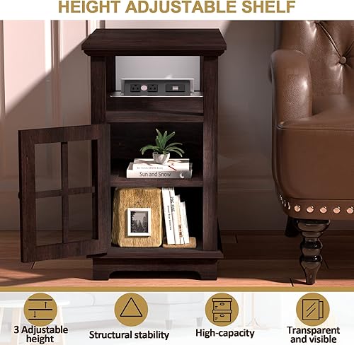 Miniatura 10 de Mesa auxiliar, mesas auxiliares para sala de estar, mesas auxiliares de almacenamiento, mesa auxiliar con estación de carga, mesita de noche de