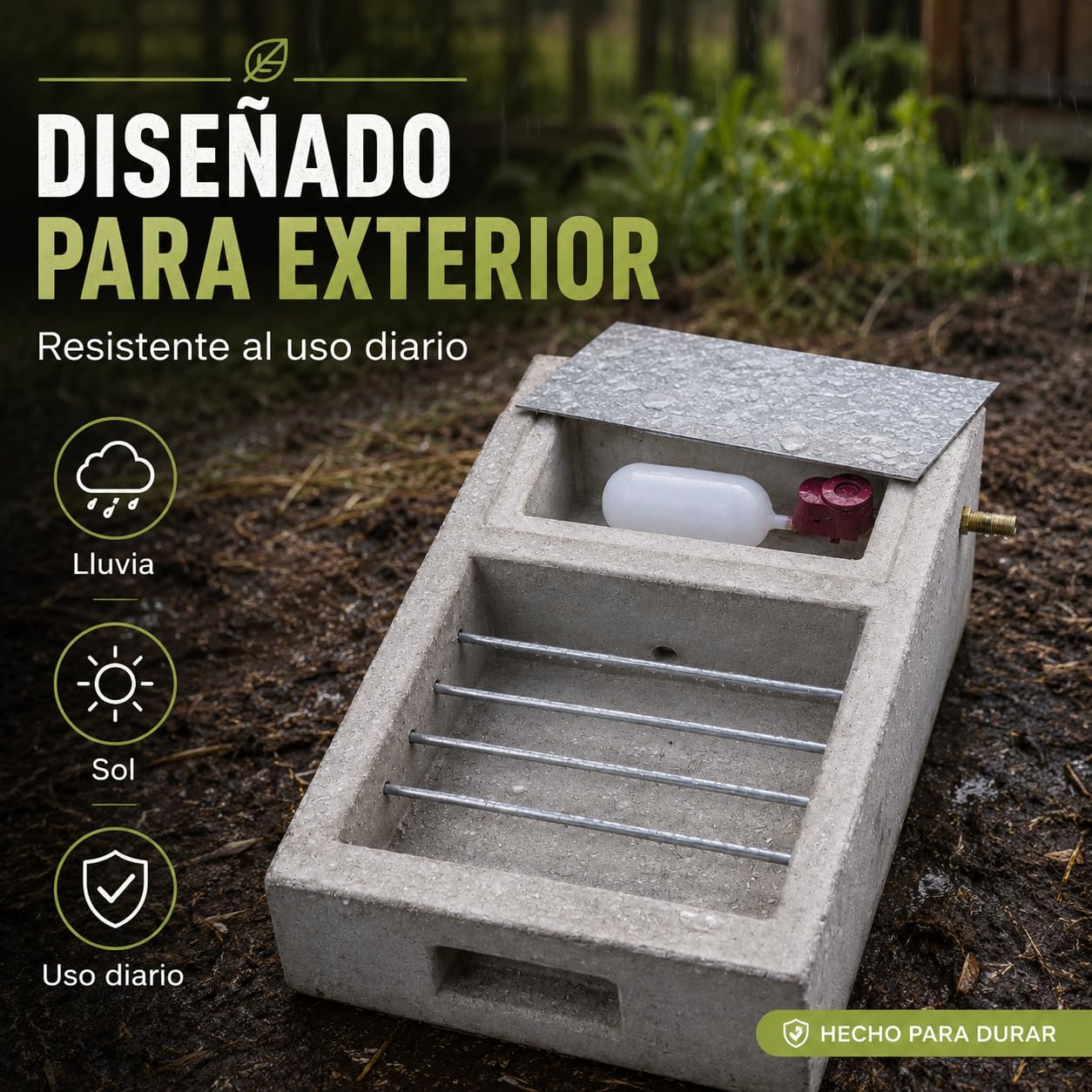 Comedero y Bebedero para Aves de Hormigón | Anti Vuelcos y Derrames | Exterior Resistente | para Gallinas, Palomas y Aves | Vegara Stone 40x25 cm