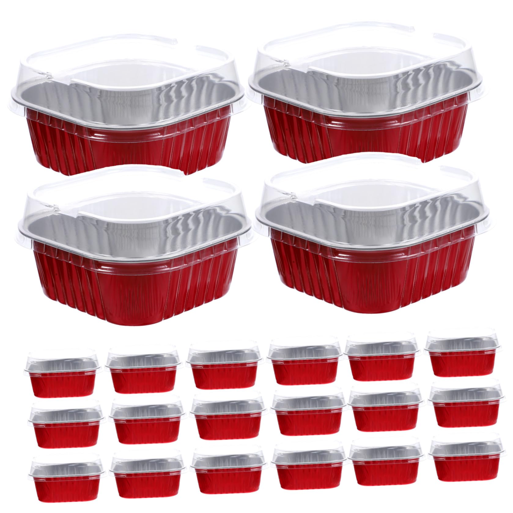 Gatuida Set 40 Scatole Alluminio per Dolci da Forno 300ml Coperchio Rosso, Teglie Usa e Getta Impilabili per Tiramisù Barbecue Picnic Forno Microonde