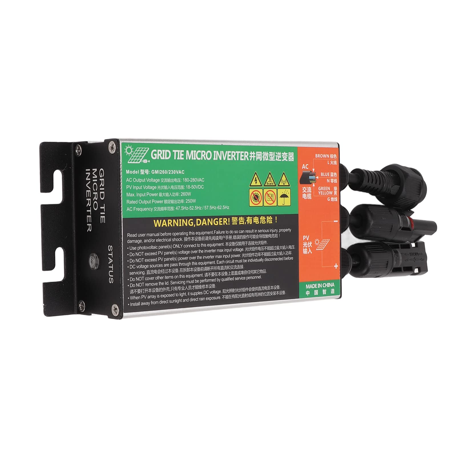 Haofy Microinversor Solar 260W Inversor de Onda Sinusoidal MPPT de Alta Eficiencia para Sistemas Solares Pequeños Aleación de Aluminio 1 Unidad