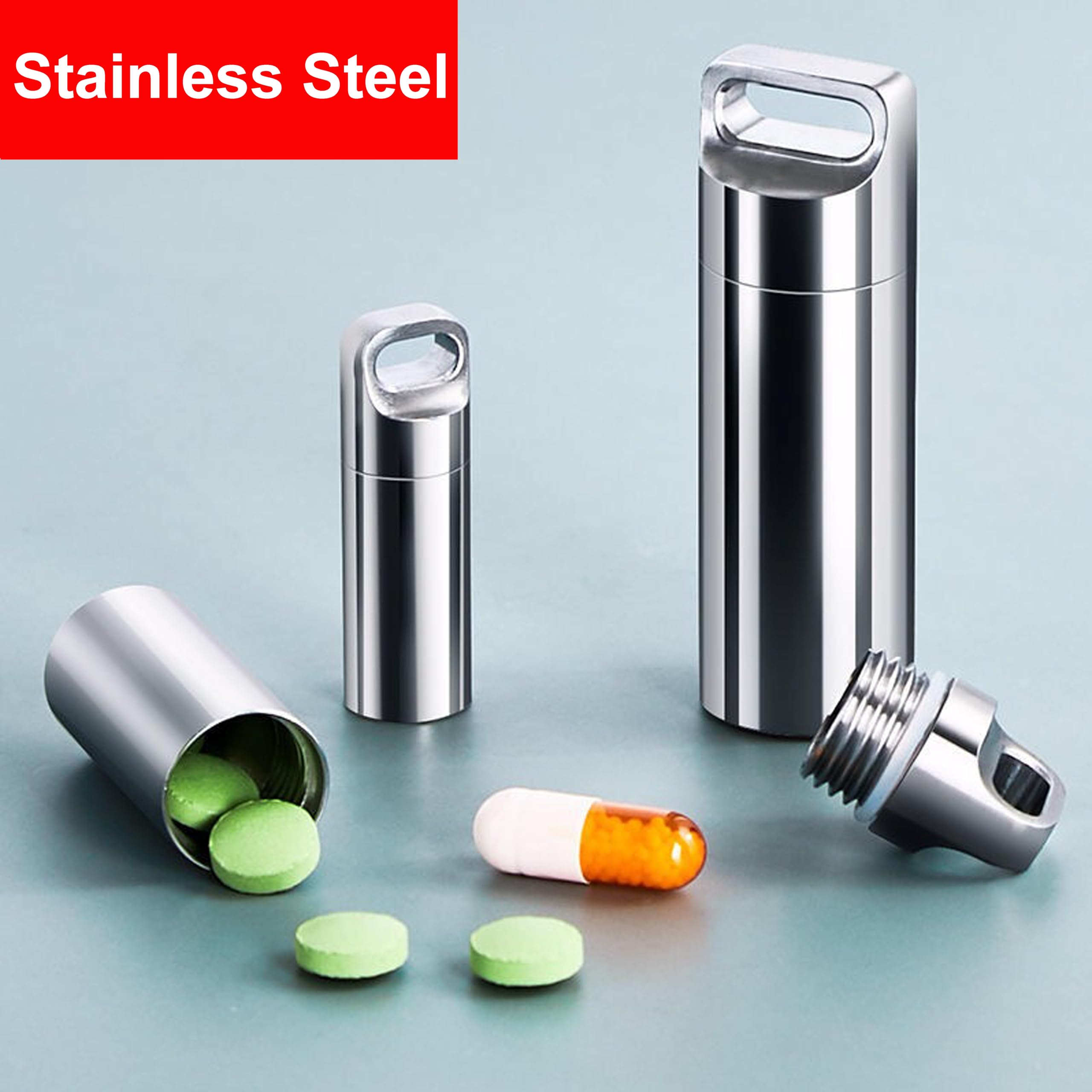 Mini impermeabile pillola scatola in acciaio inox pillola bottiglia all'aperto impermeabile sopravvivenza contenitore capsula per sopravvivenza all'aperto stoccaggio
