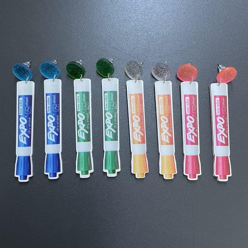 Pencil Acrylic Earrings Marker Pen Teacher Stud Earrings for Women Handmade Colorful Drop Dangle Earrings for Teachers Appreciation Day Back to College Creative Jewelry Gifts - Image 3