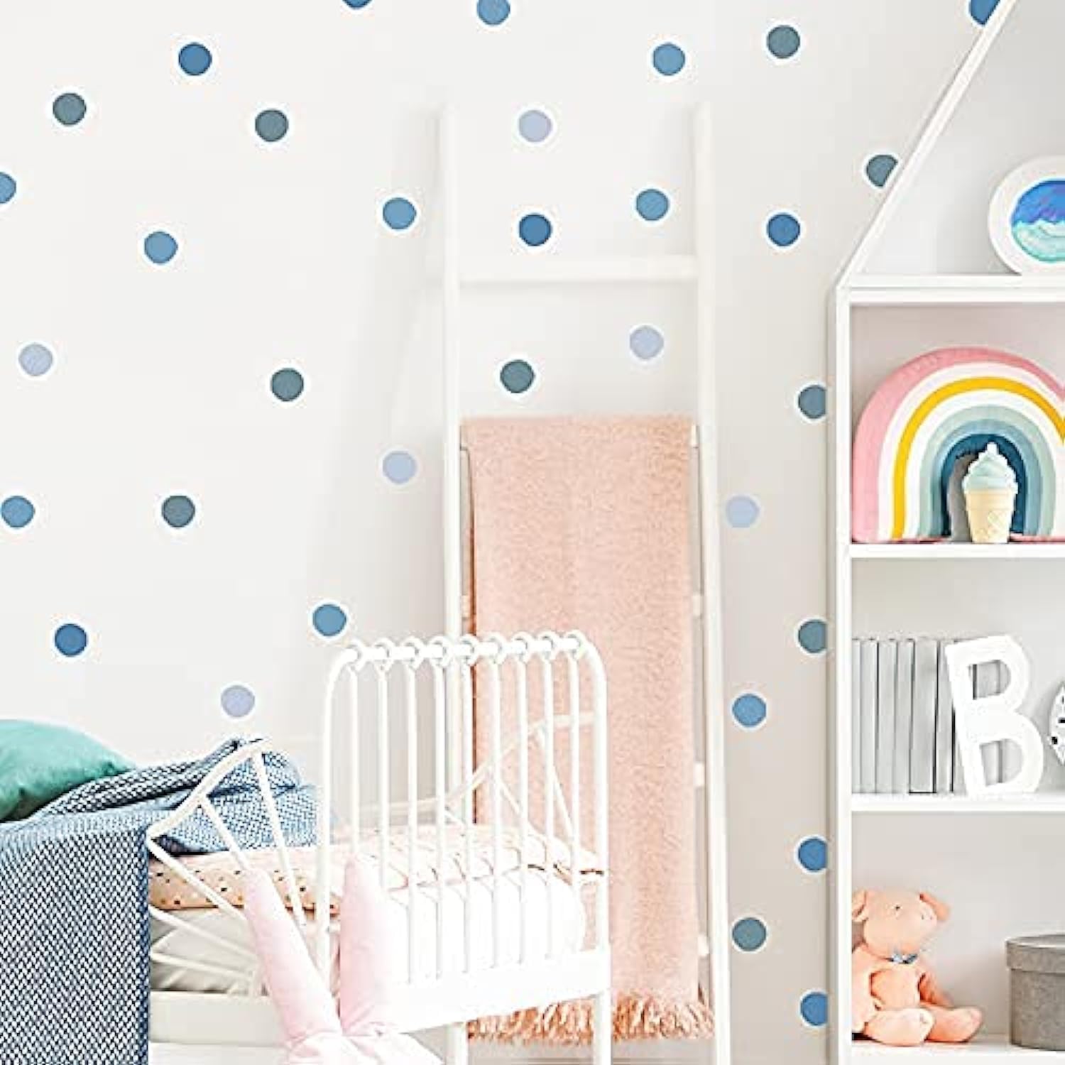 47 Pieces Ocean Blue Polka Dots Nursery Wall Décor | Removable Wall Stickers - Home Decoration Circular Polka Dots Wall Decals | Circles Wall Decor Stickers