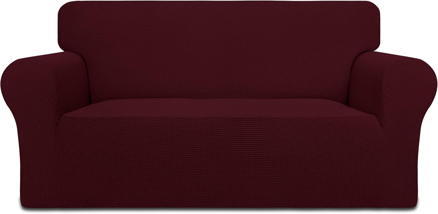 DANABEST Super Stretch Jacquard Couch Cover 1-Piece Soft Sofa Cover Non Slip Furniture Protector with Elastic Bottom for Kids,Pets (Wine,Loveseat) : Home & Kitchen