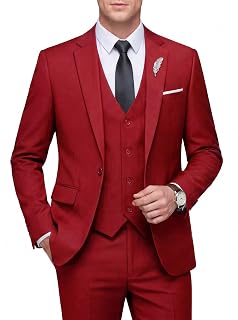 WULFUL Men's Slim Fit 3 Piece Suit, One Button Solid Blazer Business Party Jacket Vest Pants Set - Amazon product rated Grade A