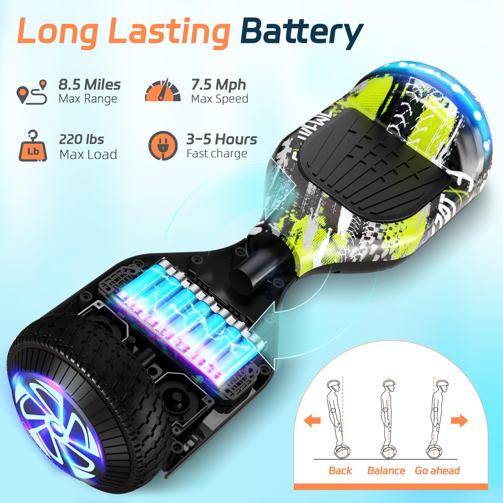 SISIGAD Hoverboard for Kids Ages 6-12, Self Balancing Scooters with Bluetooth & Corlorful LED Lights