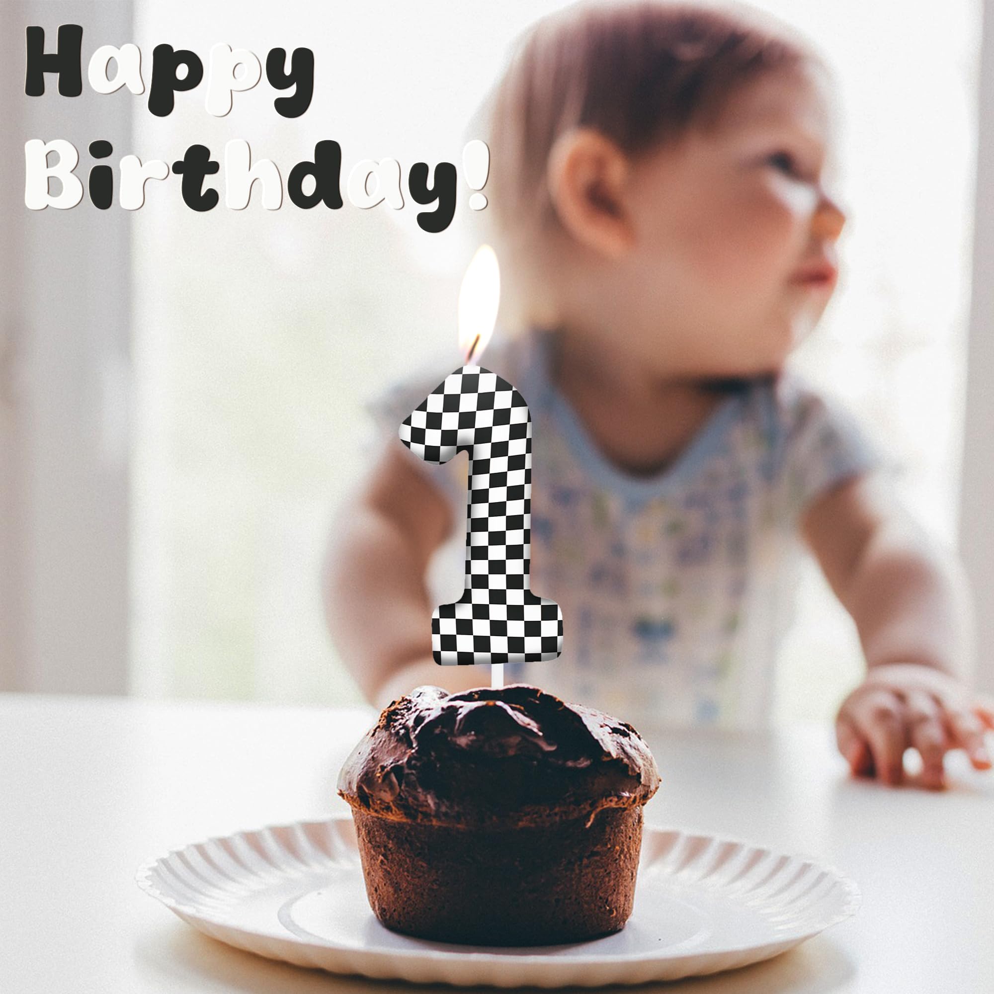 Bougie D'Anniversaire Thème Voitures De Course, Bougies D'Anniversaire à Damier Bougies Noires Et Blanches Décoration Gâteau D'Anniversaire Pour Garçons Fête Thème Voitures Course (Numéro 8