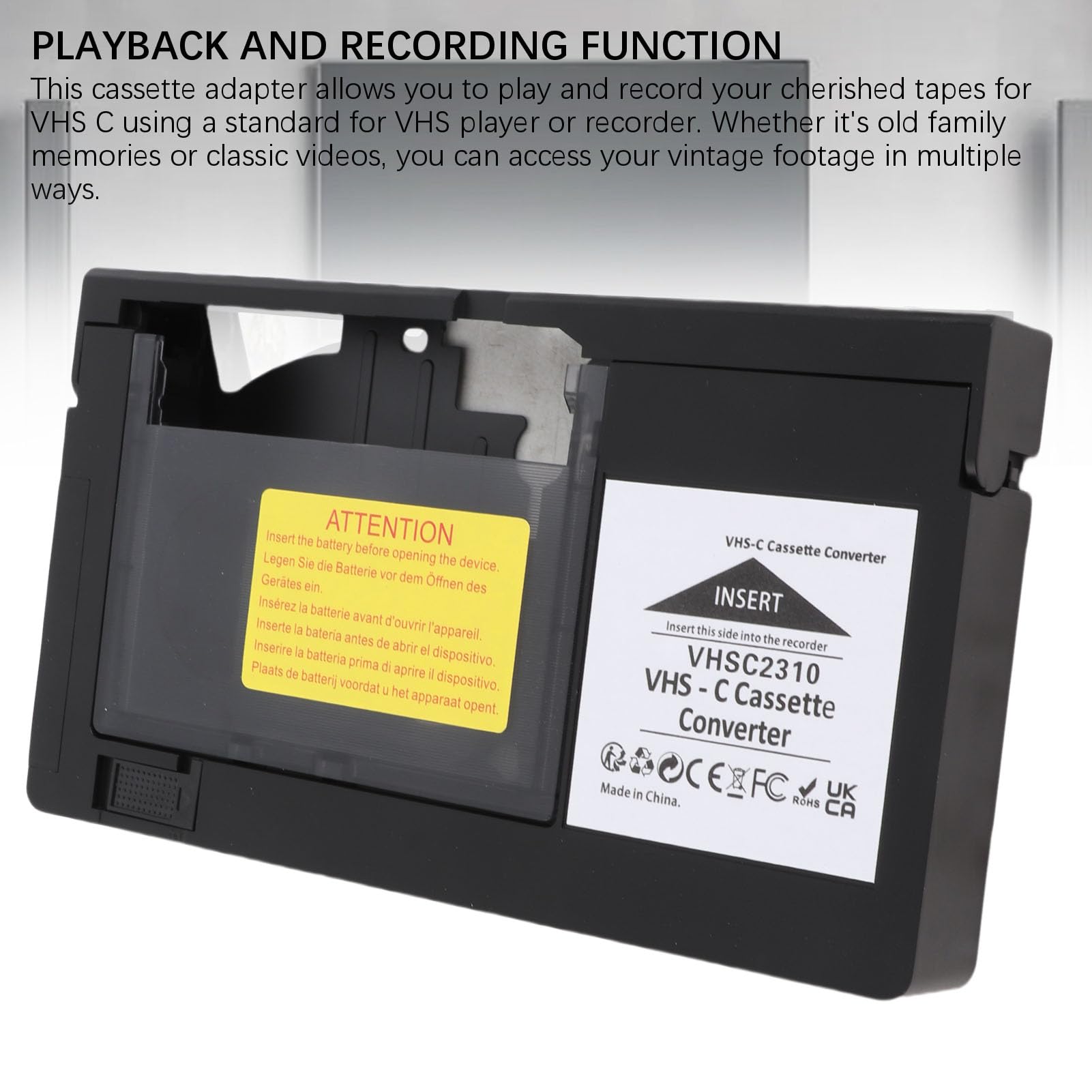 Naroote Adaptador de Casete VHS C, Compatible con Videocámaras VHSC SVHS, Convertidor de Casete VHS Motorizado, No Compatible con MiniDV Hi8 de 8 Mm