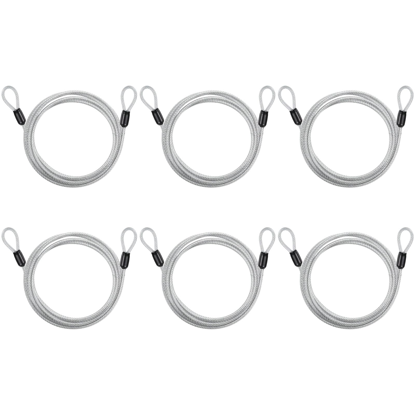 PATIKIL Security Cable Lock (1/8" Dia 7.2ft 110lb Load Capacity, Silver) (6 Pcs) Vinyl Coated Stainless Steel Double Loops Flexible Wire Rope Safety Cable Luggage Lock Suit for - Outdoor